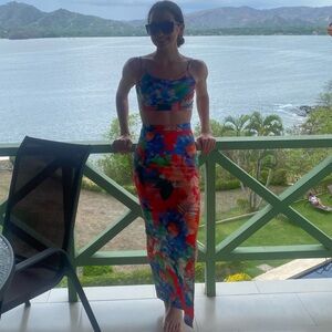 Tropical Print Two-Piece Set Maxi Skirt and Crop Top